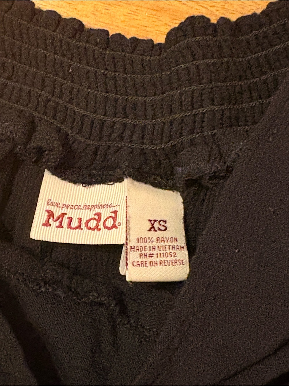 Mudd Black Smocked Neck Rayon Top